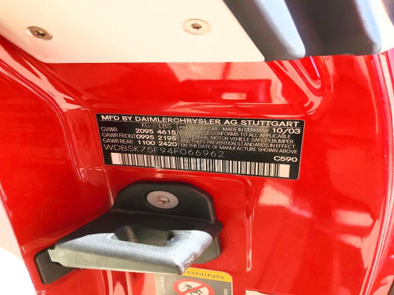 65558556 :رقم المزاد ، WDBSK75F94F066962 vin ، 2004 Mercedes-benz Sl مزاد بيع