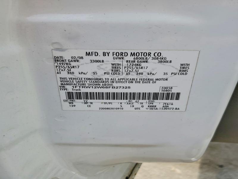 Aukcja sprzedaży 2008 Ford F150, vin: 1FTRW12W68FB27325, numer aukcji: 63751286