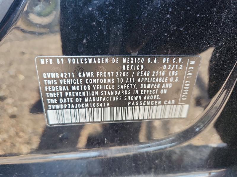 64227646 :رقم المزاد ، 3VWDP7AJ0CM108419 vin ، 2012 Volkswagen Jetta مزاد بيع