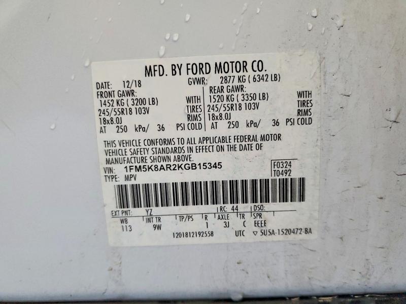 Auction sale of the 2019 Ford Explorer, vin: 1FM5K8AR2KGB15345, lot number: 63658796