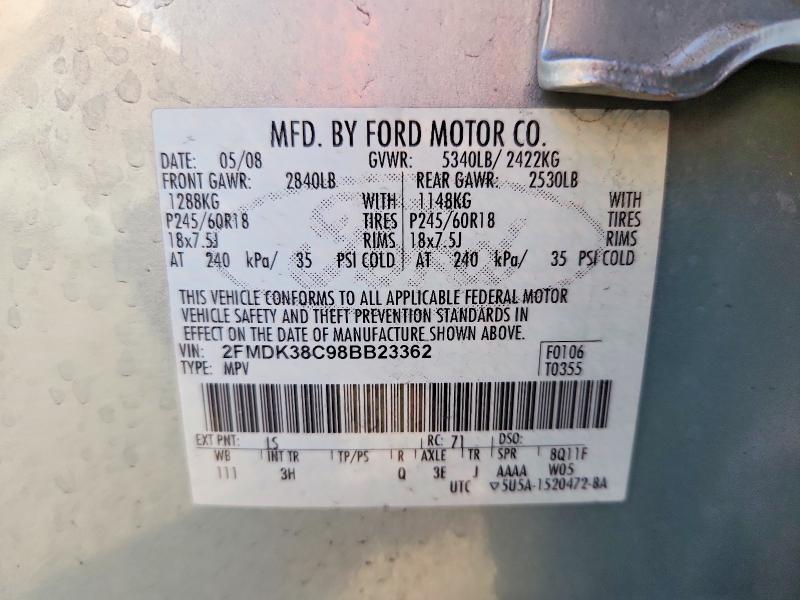 65677996 :رقم المزاد ، 2FMDK38C98BB23362 vin ، 2008 Ford Edge مزاد بيع