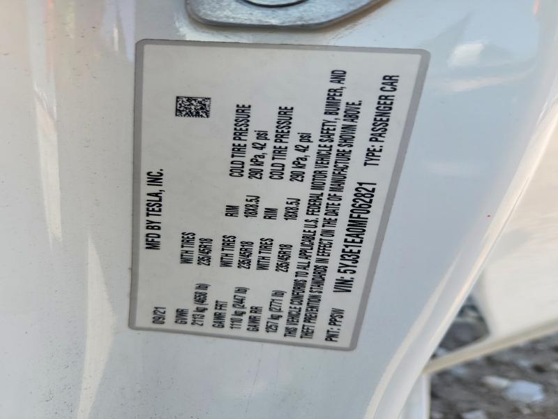 Aukcja sprzedaży 2021 Tesla Model 3, vin: 5YJ3E1EA0MF062821, numer aukcji: 66051116
