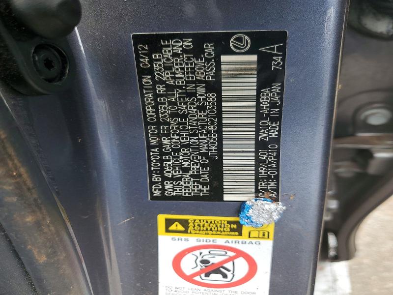 Aukcja sprzedaży 2012 Lexus Ct, vin: JTHKD5BH8C2103588, numer aukcji: 63624826