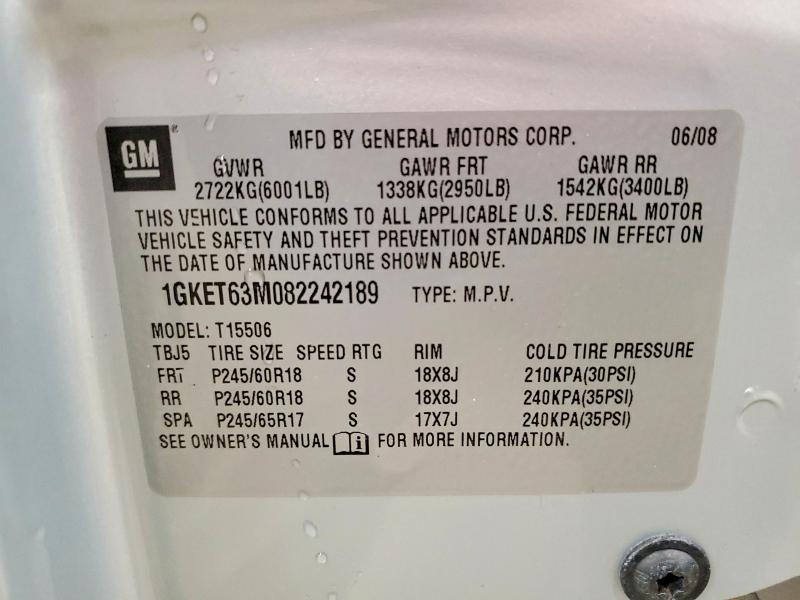 64100636 :رقم المزاد ، 1GKET63M082242189 vin ، 2008 Gmc Envoy مزاد بيع