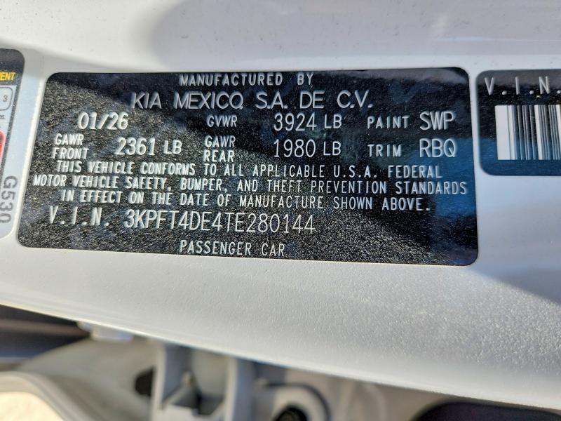 Aukcja sprzedaży 2026 Kia K4, vin: 3KPFT4DE4TE280144, numer aukcji: 63329276