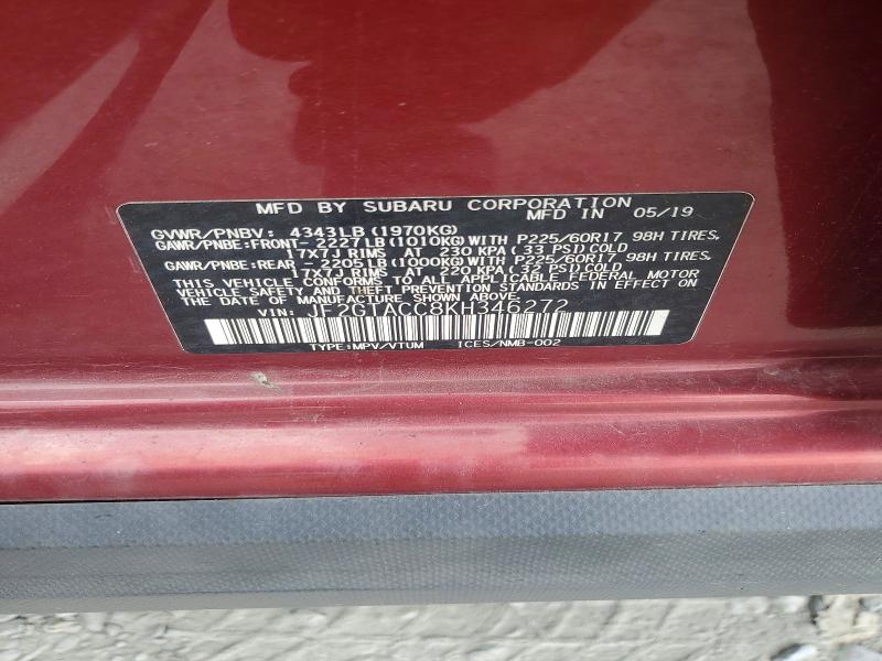 2019 Subaru Crosstrek მანქანა იყიდება აუქციონზე, vin: JF2GTACC8KH346272, აუქციონის ნომერი: 66006356