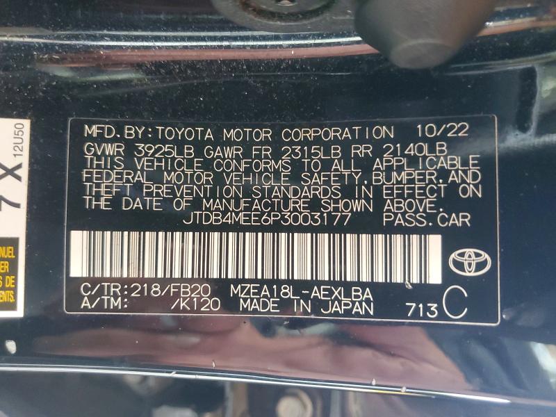 Продаж на аукціоні авто 2023 Toyota Corolla, vin: JTDB4MEE6P3003177, номер лоту: 63652836