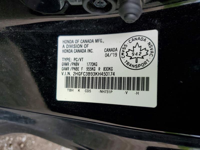 Aukcja sprzedaży 2019 Honda Civic, vin: 2HGFC3B93KH450174, numer aukcji: 64300376