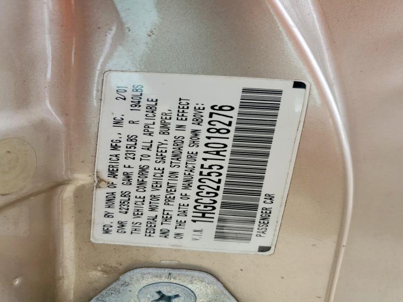 64701256 :رقم المزاد ، 1HGCG22551A018276 vin ، 2001 Honda Accord مزاد بيع