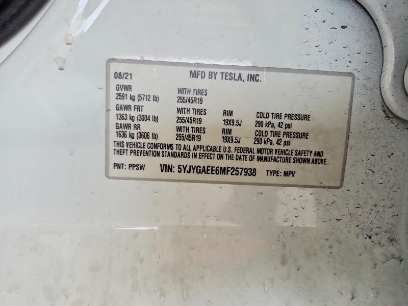 Aukcja sprzedaży 2021 Tesla Model Y, vin: 5YJYGAEE6MF257938, numer aukcji: 61710186