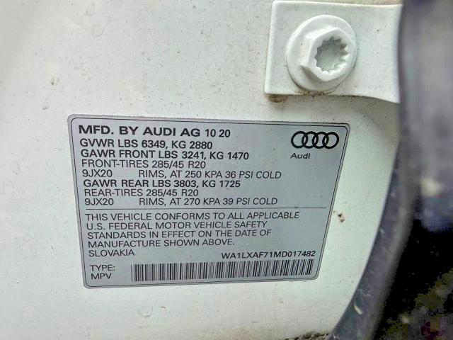 Aukcja sprzedaży 2021 Audi Q7, vin: WA1LXAF71MD017482, numer aukcji: 66477686