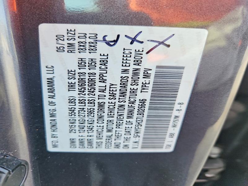 Aukcja sprzedaży 2020 Honda Pilot, vin: 5FNYF5H37LB026646, numer aukcji: 67036606