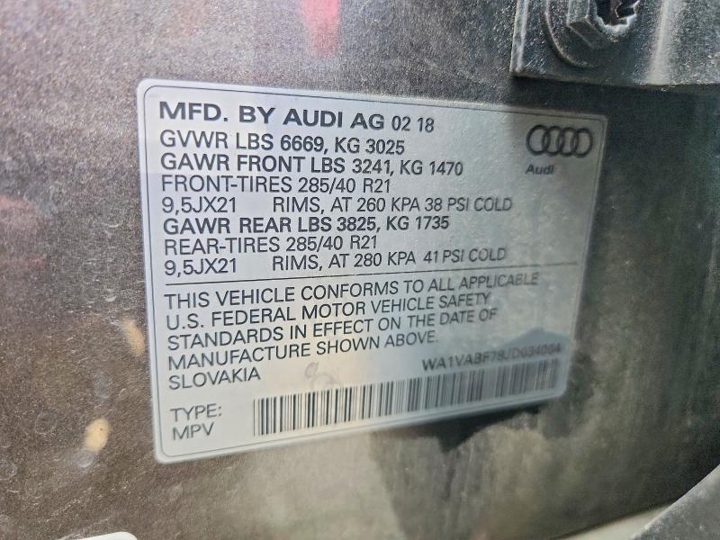 Aukcja sprzedaży 2018 Audi Q7, vin: WA1VABF78JD034064, numer aukcji: 64005356