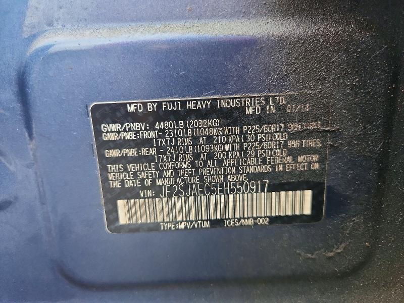 2014 Subaru Forester მანქანა იყიდება აუქციონზე, vin: JF2SJAEC5EH550917, აუქციონის ნომერი: 63569316