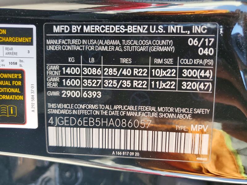 66443256 :رقم المزاد ، 4JGED6EB5HA086057 vin ، 2017 Mercedes-benz Gle Coupe مزاد بيع
