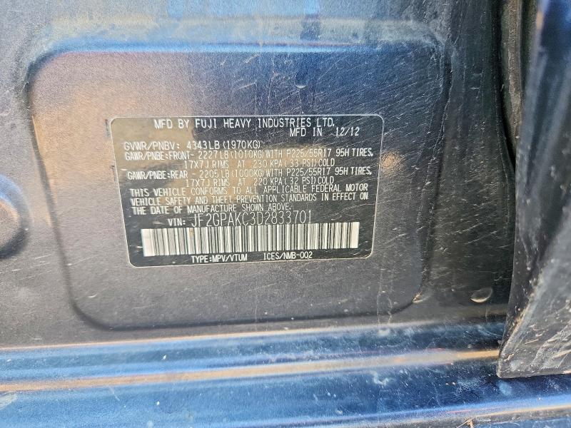 2013 Subaru Xv Crosstrek მანქანა იყიდება აუქციონზე, vin: JF2GPAKC3D2833701, აუქციონის ნომერი: 63830256