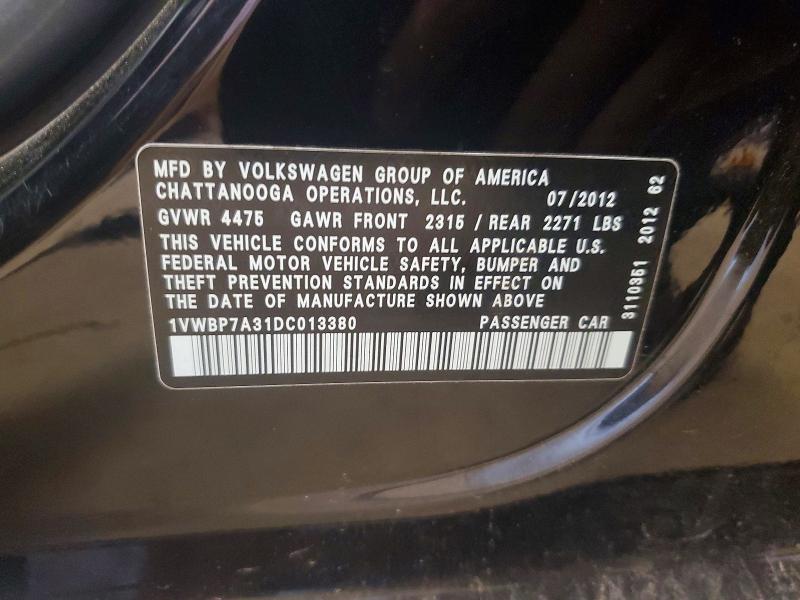 Продаж на аукціоні авто 2013 Volkswagen Passat, vin: 1VWBP7A31DC013380, номер лоту: 65502646