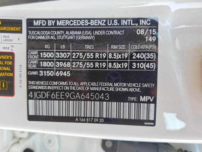 Aukcja sprzedaży 2016 Mercedes-benz Gl, vin: 4JGDF6EE9GA645043, numer aukcji: 64545046