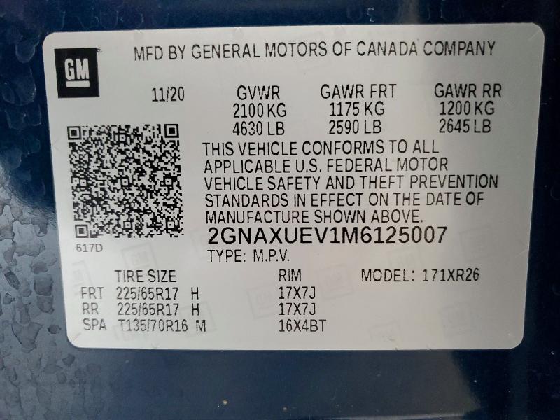 2021 Chevrolet Equinox მანქანა იყიდება აუქციონზე, vin: 2GNAXUEV1M6125007, აუქციონის ნომერი: 64452596