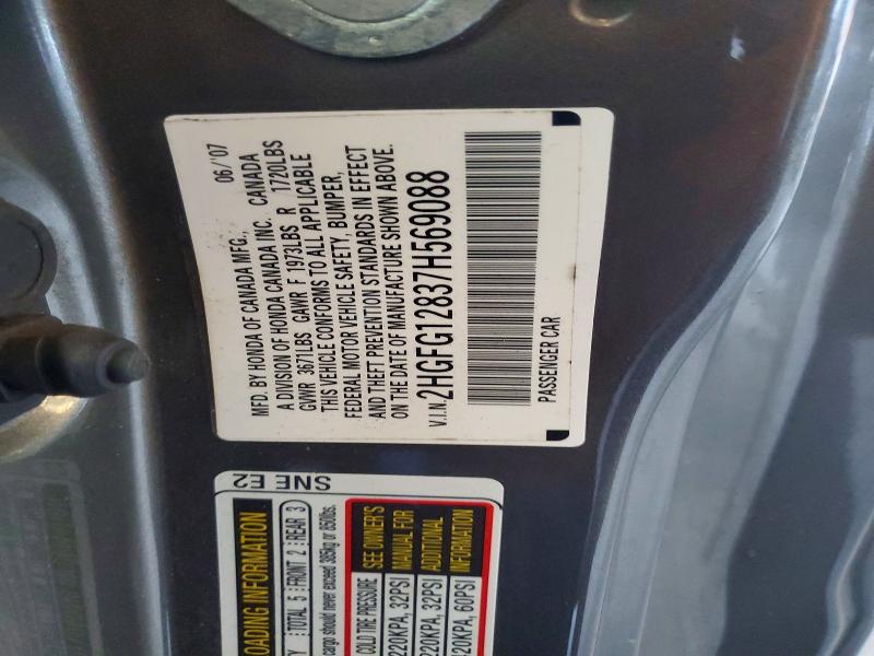 Aukcja sprzedaży 2007 Honda Civic, vin: 2HGFG12837H569088, numer aukcji: 63604026