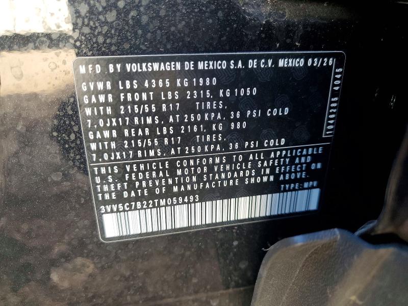 Продаж на аукціоні авто 2026 Volkswagen Taos, vin: 3VV5C7B22TM059493, номер лоту: 61452466