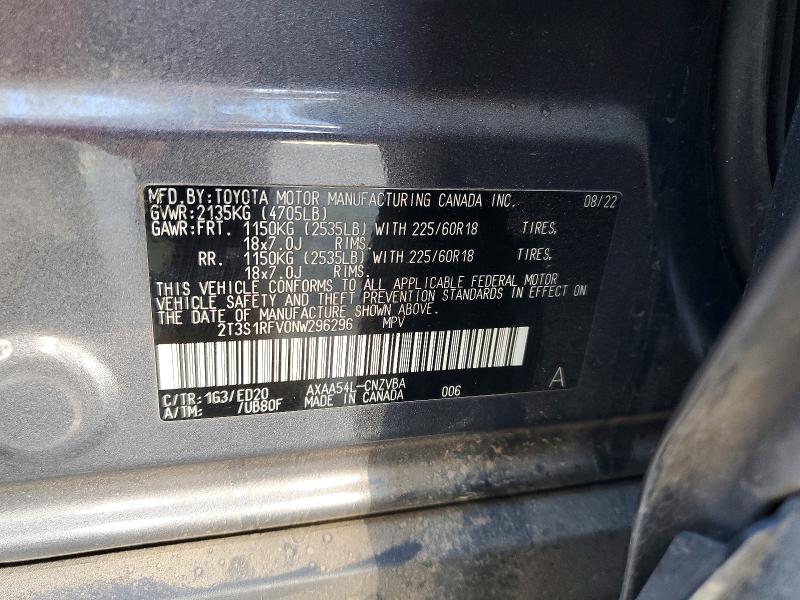 Auction sale of the 2022 Toyota Rav4, vin: 2T3S1RFV0NW296296, lot number: 66589546