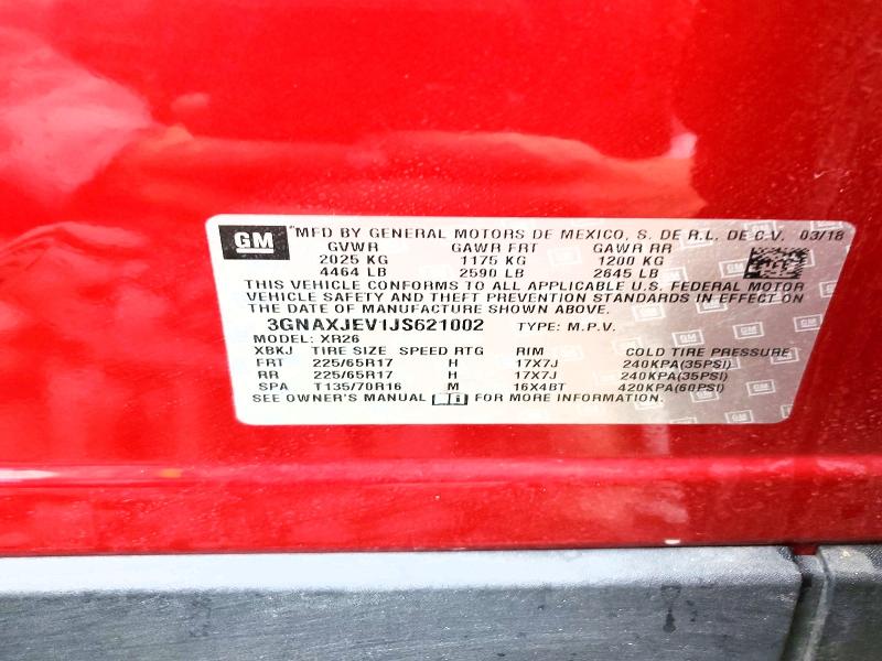 Aukcja sprzedaży 2018 Chevrolet Equinox, vin: 3GNAXJEV1JS621002, numer aukcji: 66478656