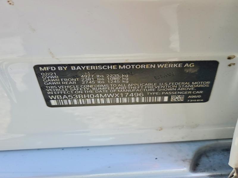 Aukcja sprzedaży 2021 Bmw 530, vin: WBA53BH04MWX17496, numer aukcji: 64850966