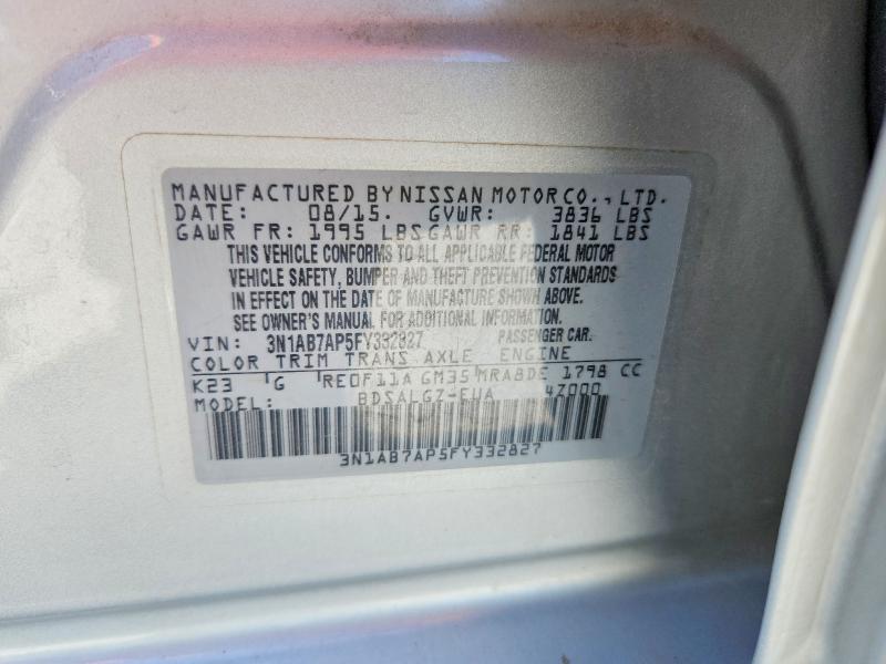 2015 Nissan Sentra მანქანა იყიდება აუქციონზე, vin: 3N1AB7AP5FY332827, აუქციონის ნომერი: 65734346