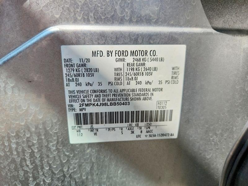 Aukcja sprzedaży 2020 Ford Edge, vin: 2FMPK4J98LBB50403, numer aukcji: 65988596