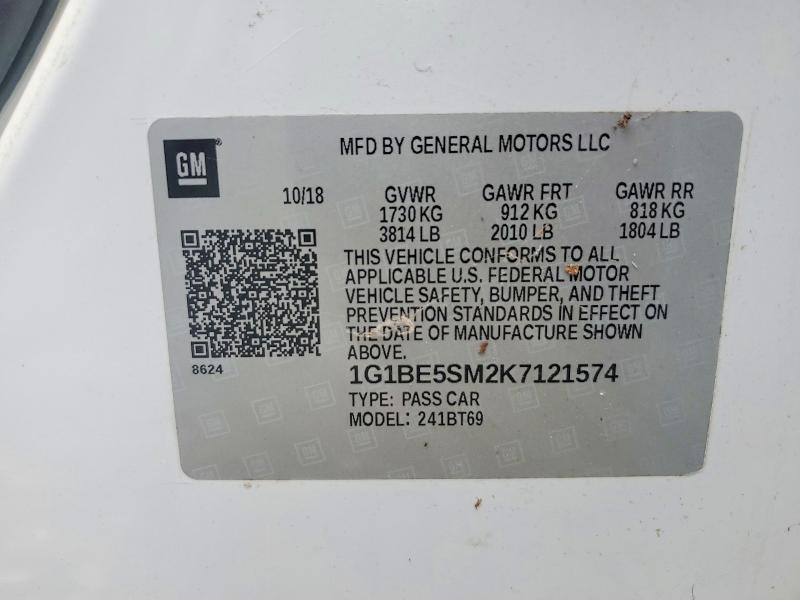 64155746 :رقم المزاد ، 1G1BE5SM2K7121574 vin ، 2019 Chevrolet Cruze مزاد بيع