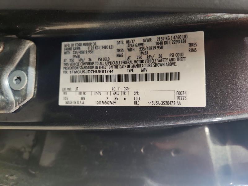 2017 Ford Escape მანქანა იყიდება აუქციონზე, vin: 1FMCU9JD7HUE81744, აუქციონის ნომერი: 64263416