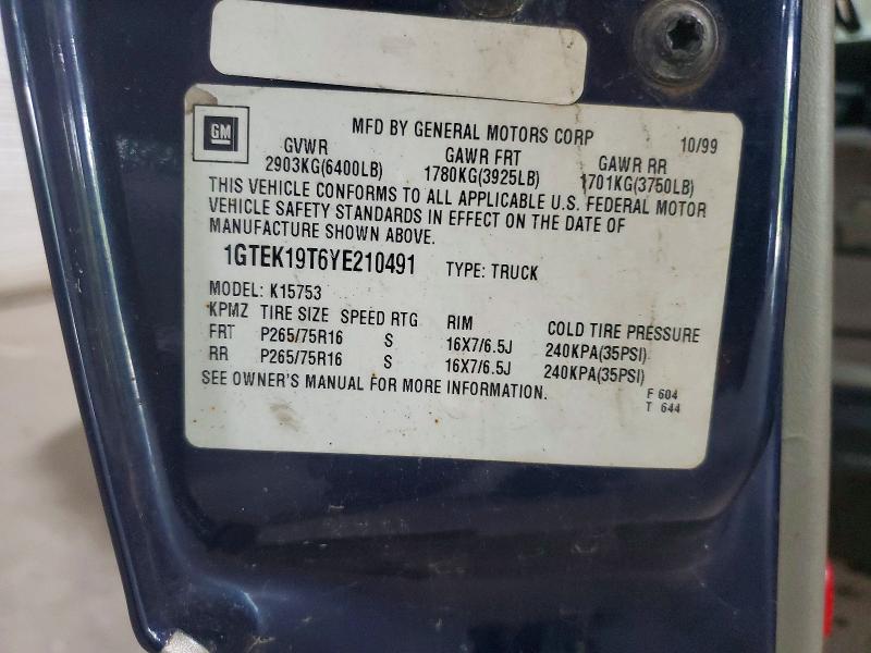 Aukcja sprzedaży 2000 Gmc New Sierra, vin: 1GTEK19T6YE210491, numer aukcji: 66201726