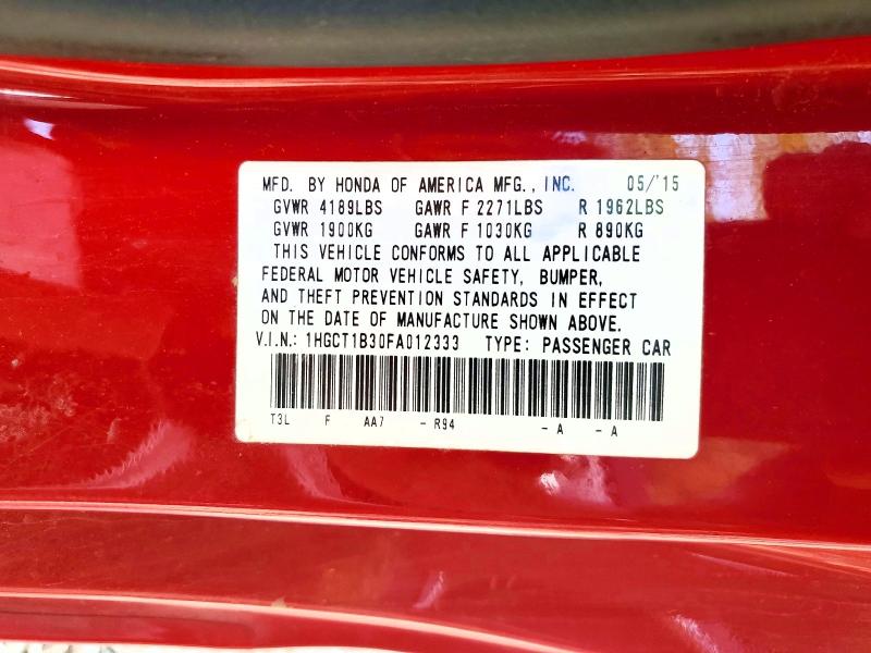 Продаж на аукціоні авто 2015 Honda Accord, vin: 1HGCT1B30FA012333, номер лоту: 64000506