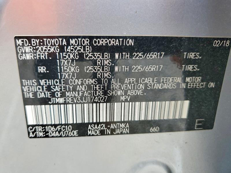 2018 Toyota Rav4 მანქანა იყიდება აუქციონზე, vin: JTMWFREV3JJ174027, აუქციონის ნომერი: 64570746