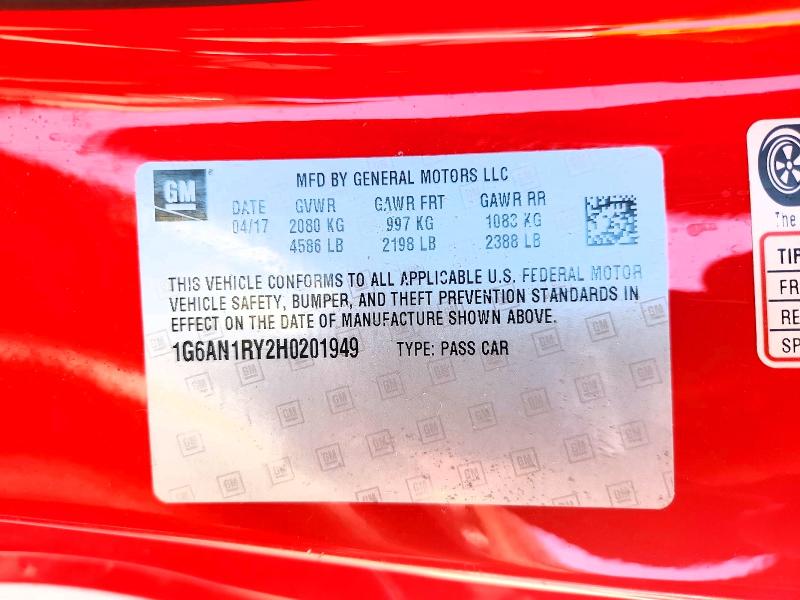 64201026 :رقم المزاد ، 1G6AN1RY2H0201949 vin ، 2017 Cadillac Ats-v مزاد بيع