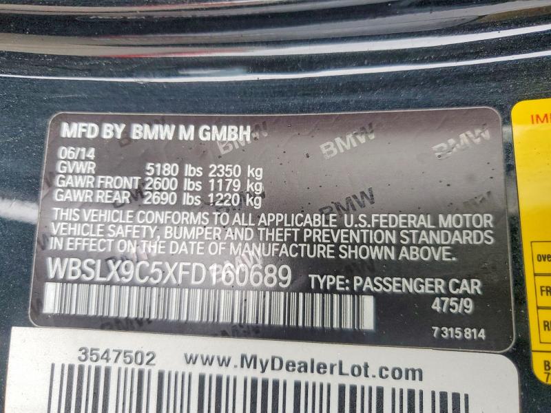 65862156 :رقم المزاد ، WBSLX9C5XFD160689 vin ، 2015 Bmw M6 مزاد بيع