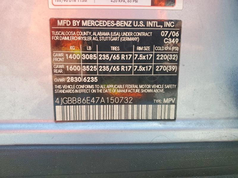 65360006 :رقم المزاد ، 4JGBB86E47A150732 vin ، 2007 Mercedes-benz Ml مزاد بيع