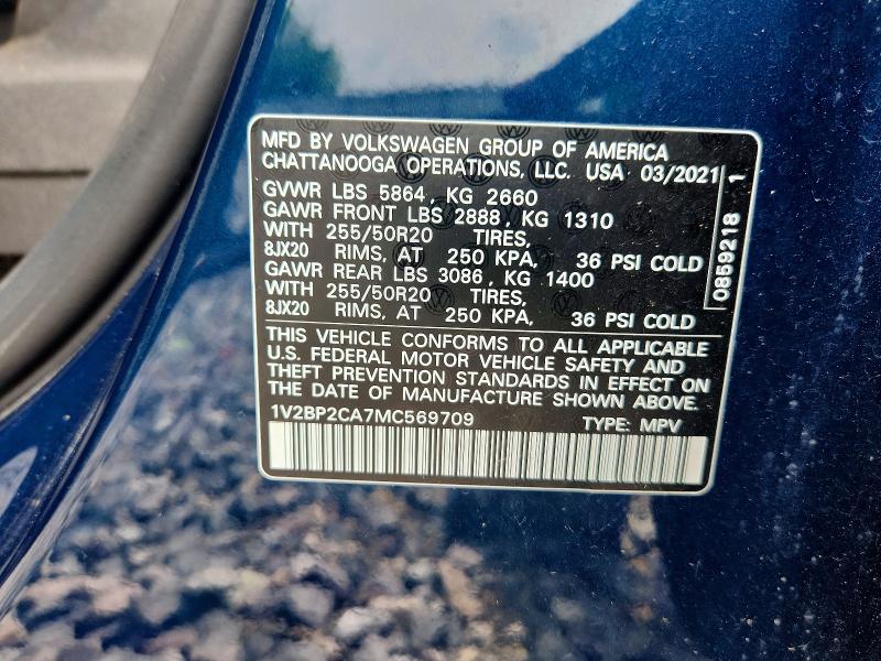 64776676 :رقم المزاد ، 1V2BP2CA7MC569709 vin ، 2021 Volkswagen Atlas مزاد بيع
