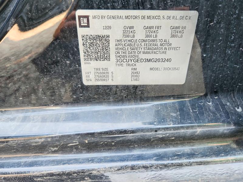 2021 Chevrolet Silverado მანქანა იყიდება აუქციონზე, vin: 3GCUYGED3MG203240, აუქციონის ნომერი: 64788576