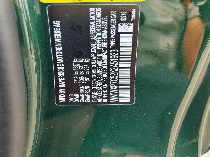 63658486 :رقم المزاد ، WMWXP7C52K2A51923 vin ، 2019 Mini Cooper مزاد بيع