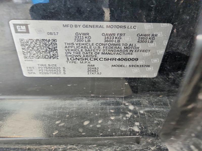 Продажа на аукционе авто 2017 Chevrolet Tahoe, vin: 1GNSKCKC5HR406009, номер лота: 66484196