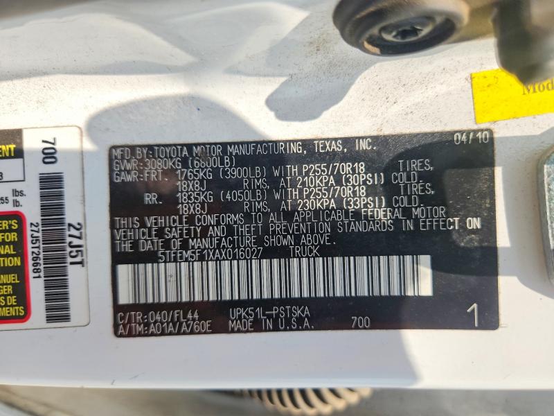 Продаж на аукціоні авто 2010 Toyota Tundra, vin: 5TFEM5F1XAX016027, номер лоту: 63507706