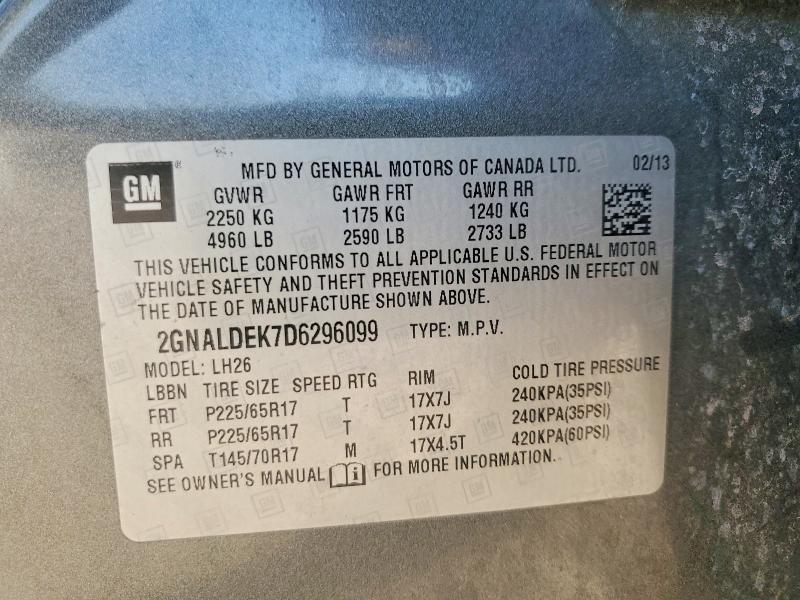 2013 Chevrolet Equinox მანქანა იყიდება აუქციონზე, vin: 2GNALDEK7D6296099, აუქციონის ნომერი: 61382056