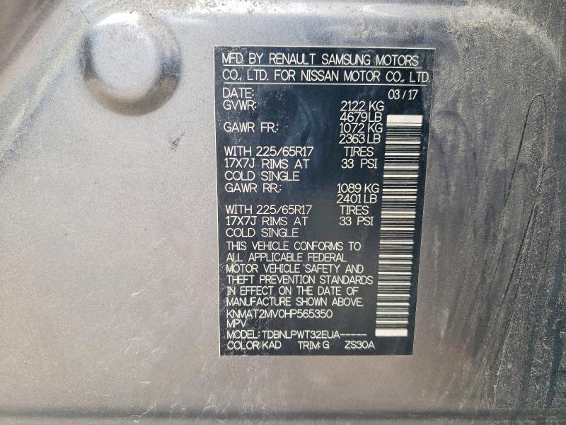 65262686 :رقم المزاد ، KNMAT2MV0HP565350 vin ، 2017 Nissan Rogue مزاد بيع