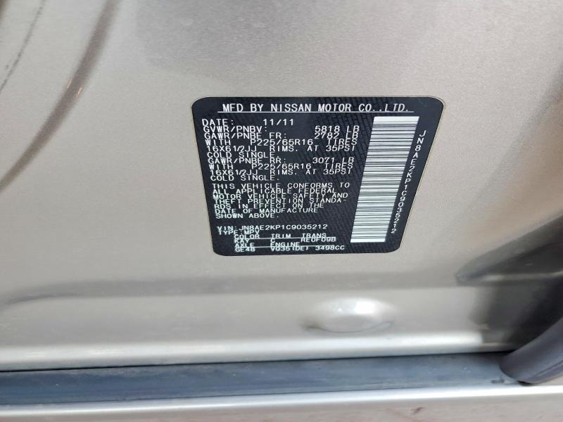 Aukcja sprzedaży 2012 Nissan Quest, vin: JN8AE2KP1C9035212, numer aukcji: 64655846