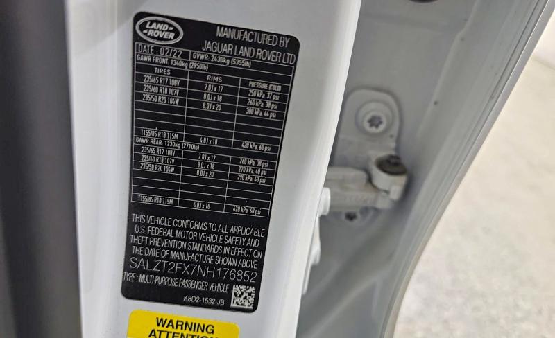 2022 Land Rover Range Rover Evoque მანქანა იყიდება აუქციონზე, vin: SALZT2FX7NH176852, აუქციონის ნომერი: 65349346