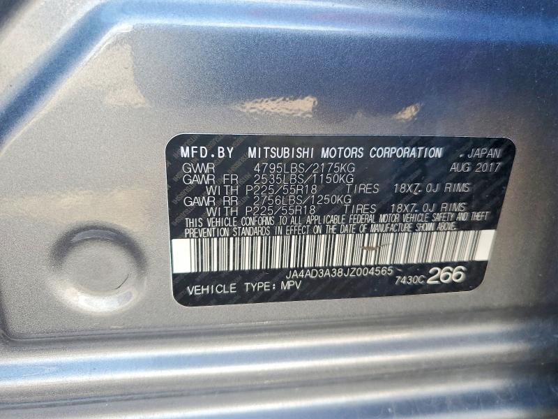 2018 Mitsubishi Outlander მანქანა იყიდება აუქციონზე, vin: JA4AD3A38JZ004565, აუქციონის ნომერი: 64920536