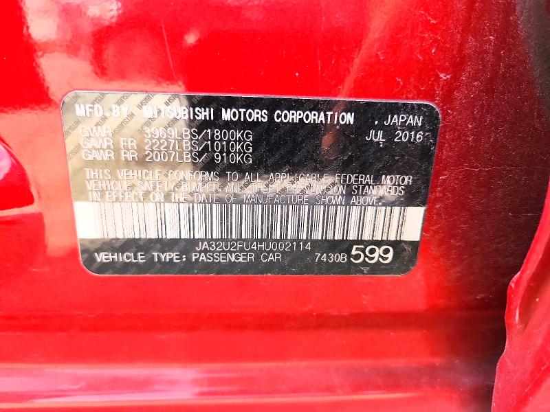 2017 Mitsubishi Lancer მანქანა იყიდება აუქციონზე, vin: JA32U2FU4HU002114, აუქციონის ნომერი: 66653876