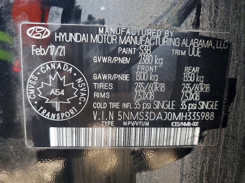 66436616 :رقم المزاد ، 5NMS3DAJ0MH335988 vin ، 2021 Hyundai Santa Fe مزاد بيع